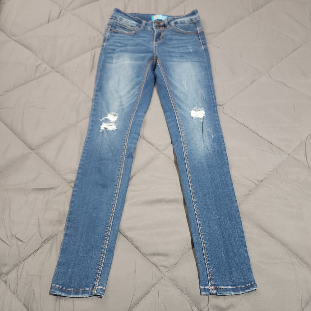 Wax Jeans Juniors 0 24x26.5 Low Rise Skinny Distressed Medium Wash - Picture 3 of 13